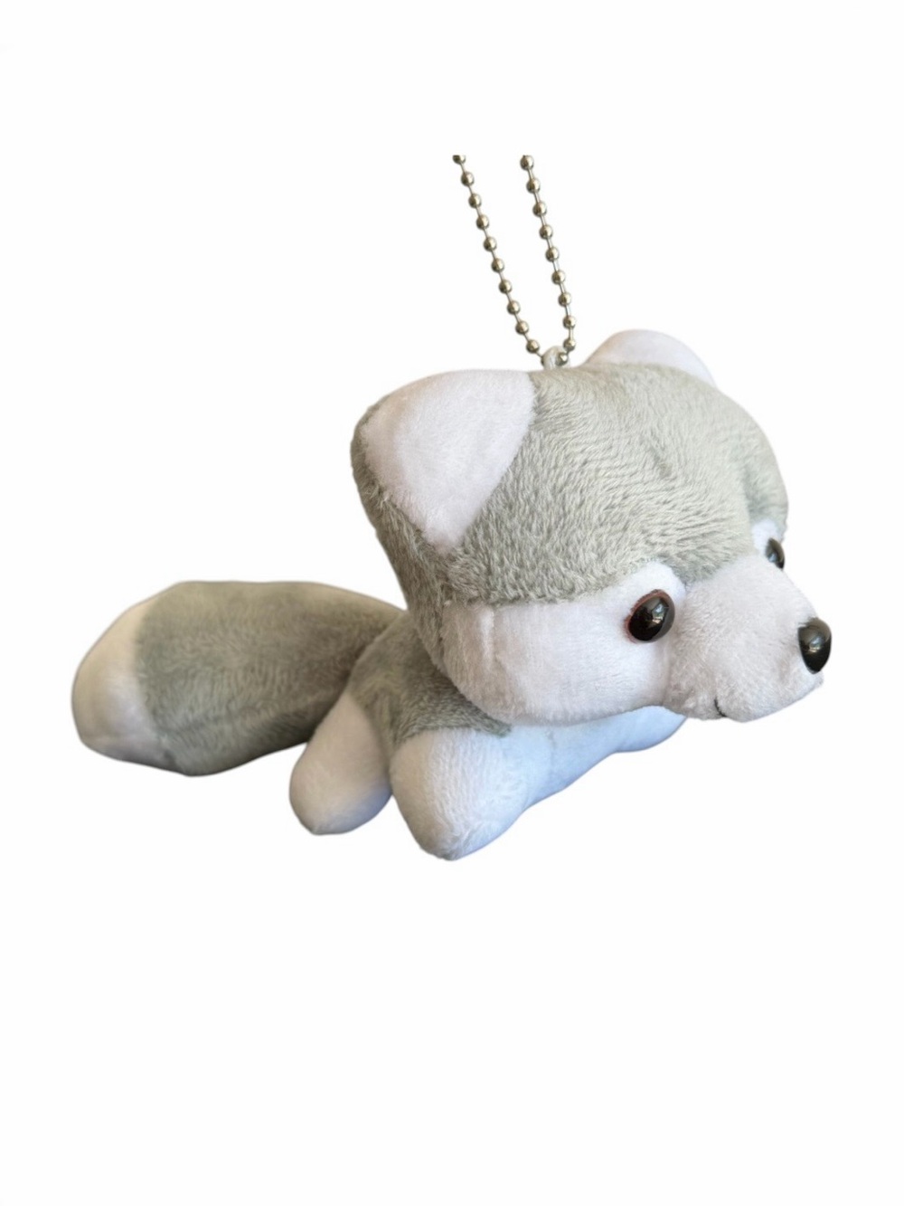 Husky Puppy Dog Keychain Miniature Plush Stuffed Animal Accessory Gray White